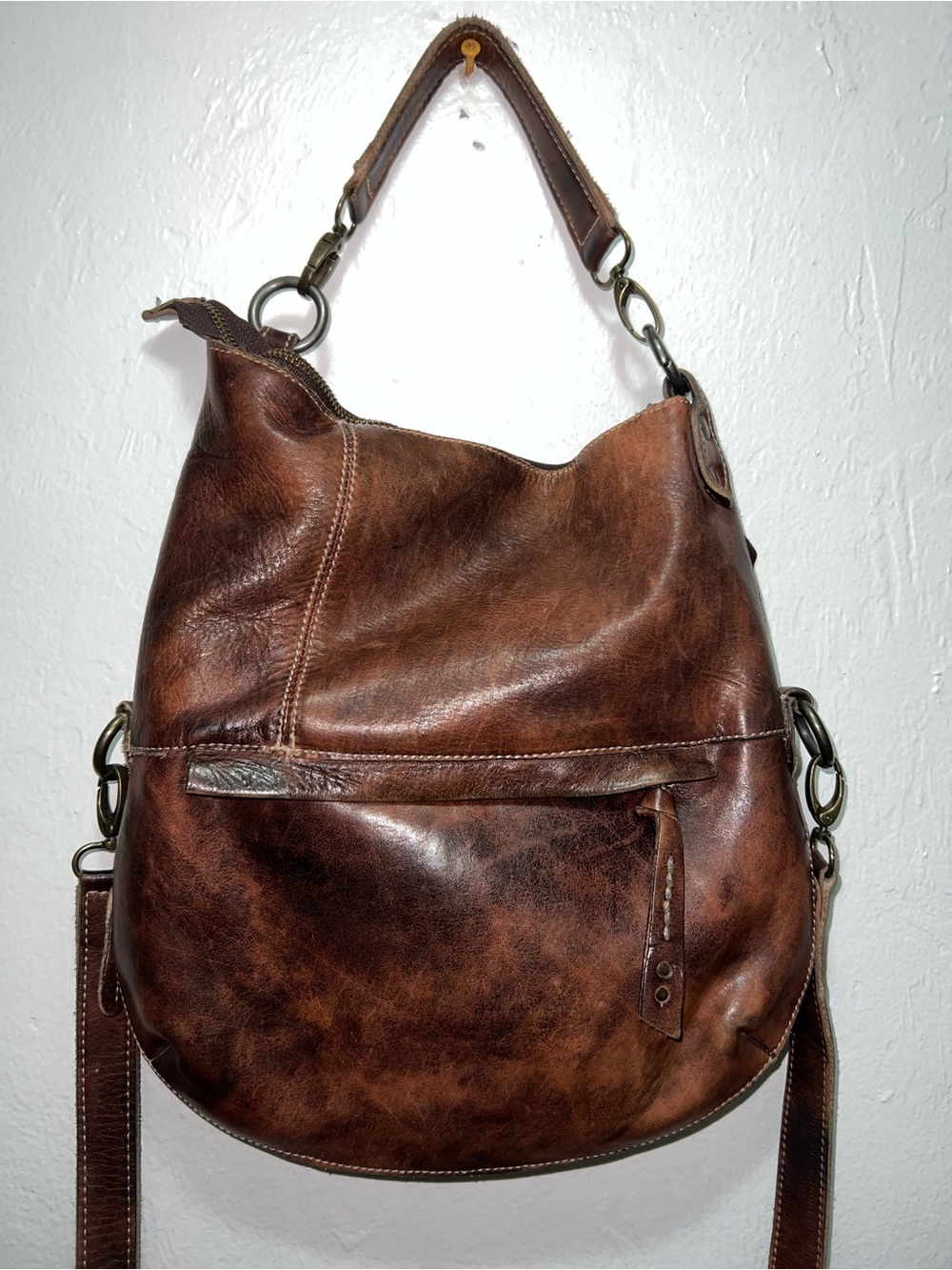 brown leather foldover Bed Stu Tahiti Crossbody Handbag.